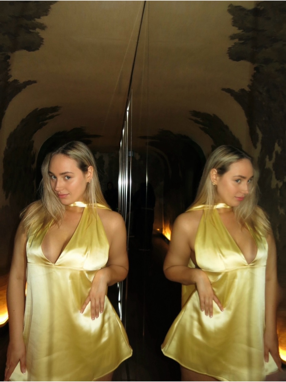Women's Satin Halter Chemise Nightdress in Pale Gold